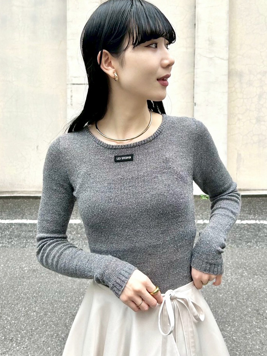 ラメ天竺シアーニット　ブラウン La boutique Bonbon ニット セーター 「お上品ラメ」ラメ天竺