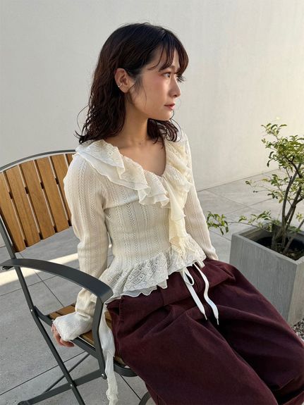 Lily Brown ミックス糸フリルニットトップス LILY BROWN（リリーブラウン）の「ミックス糸フリルニットトップス