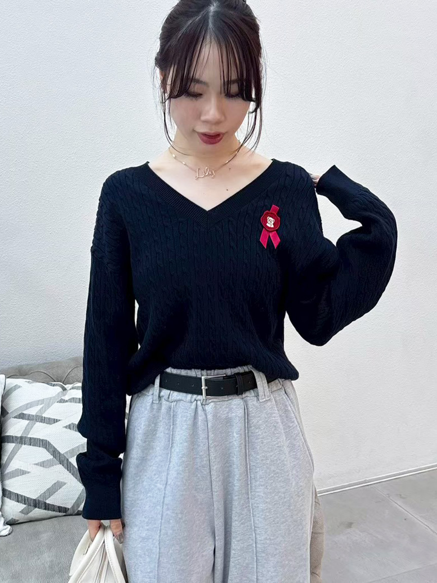 Lily Bearスタンプモチーフケーブルニット(ニット)｜トップス｜LILY