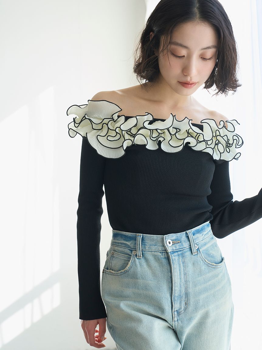 モチーフフリルニットトップス(ニット)｜トップス｜LILY BROWN（リリー