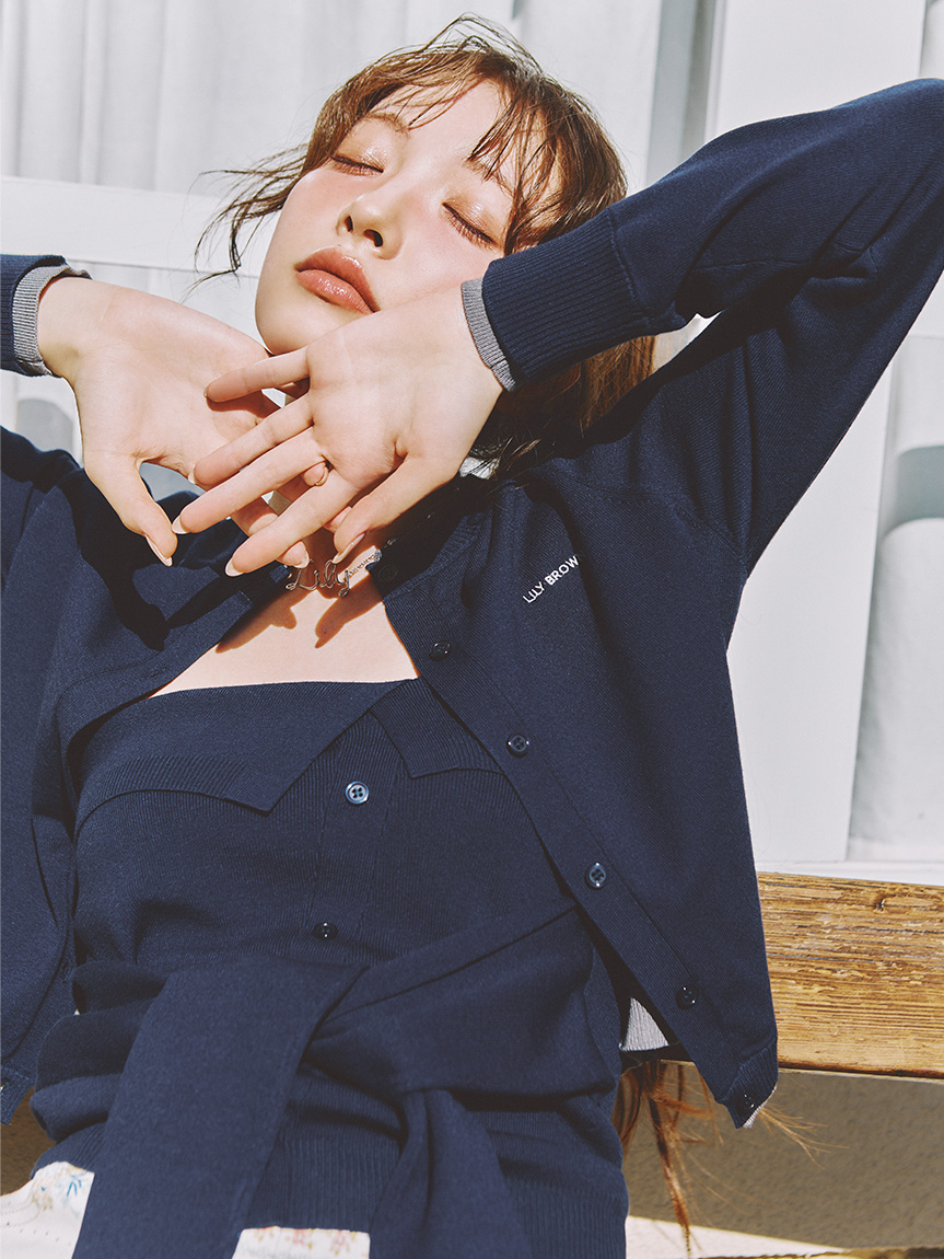LILYBROWN リリーブラウン レイヤードニットベアトップ 青 レイヤードニットベアトップ(セットアップアイテム)｜LILY BROWN