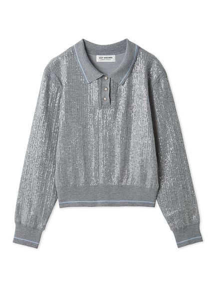 L.B CANDY STOCK]襟付きスパンコールニットトップス(ニット)｜トップス