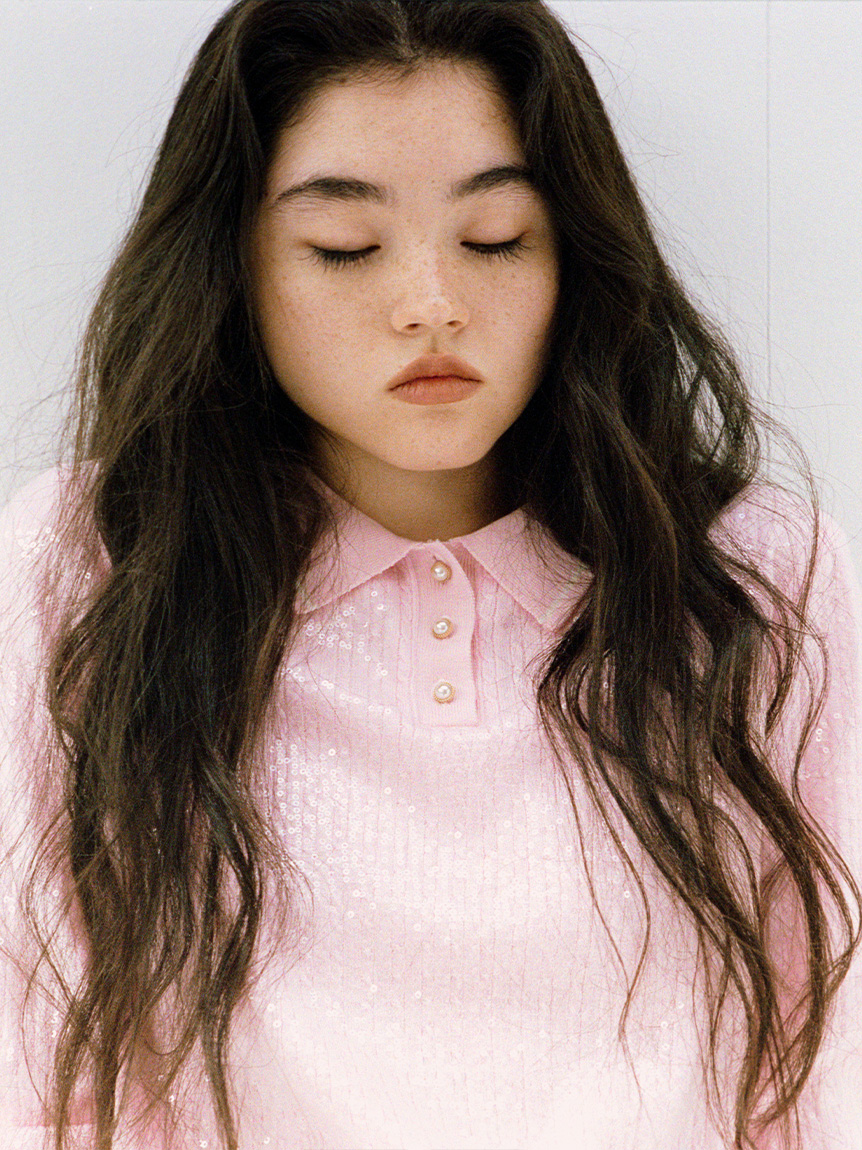 L.B CANDY STOCK]襟付きスパンコールニットトップス(ニット)｜トップス