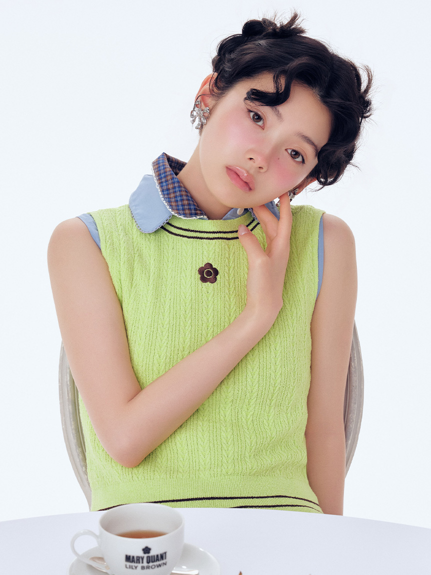 LILY BROWN×MARY QUANT】デイジー刺繍ケーブルノースリニット(タンク