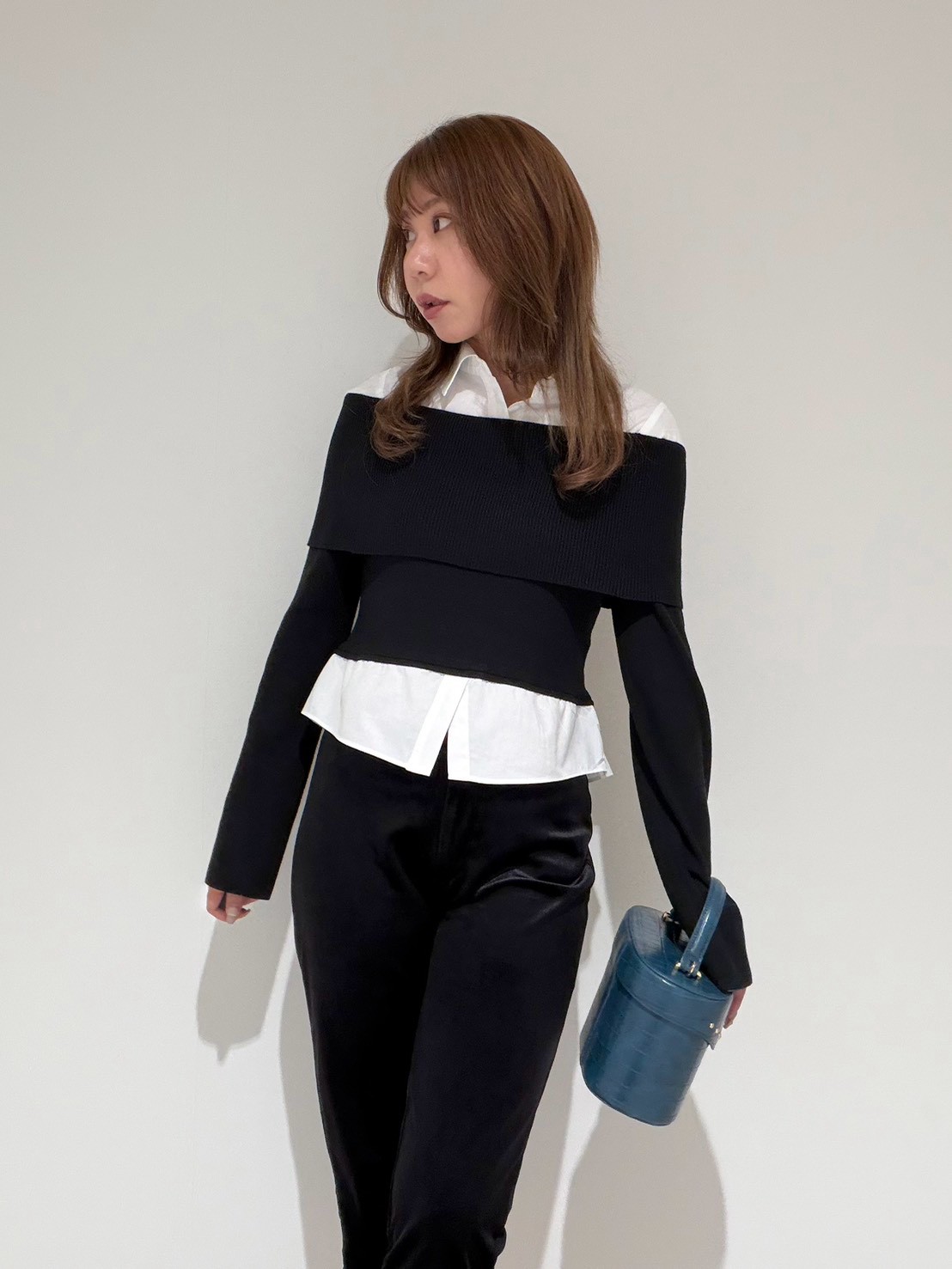 シャツドッキングオフショルニットトップス(ニット・セーター)｜TOPS