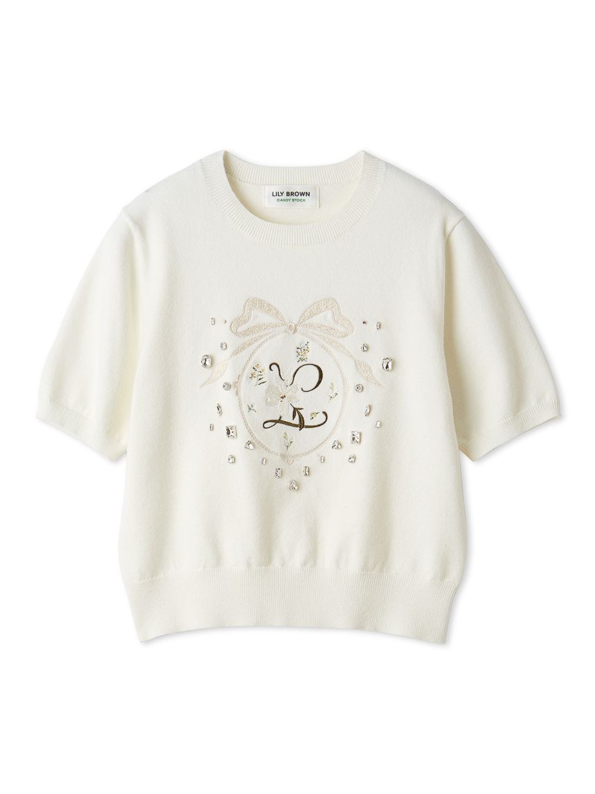 L.B CANDY STOCK] ビジューエンブロイダリーニットトップ(ニット