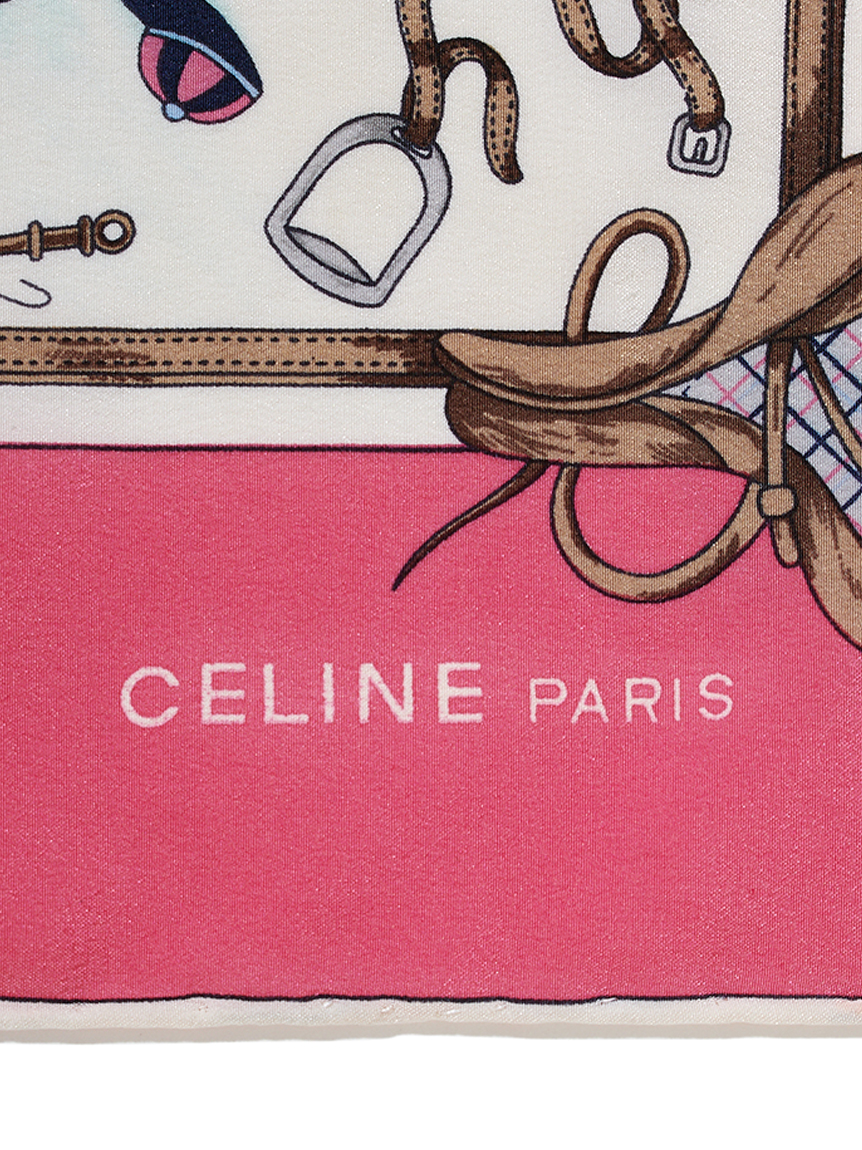 CELINE セリーヌ スカーフ 馬 馬蹄柄 ブラウン シルク 大判