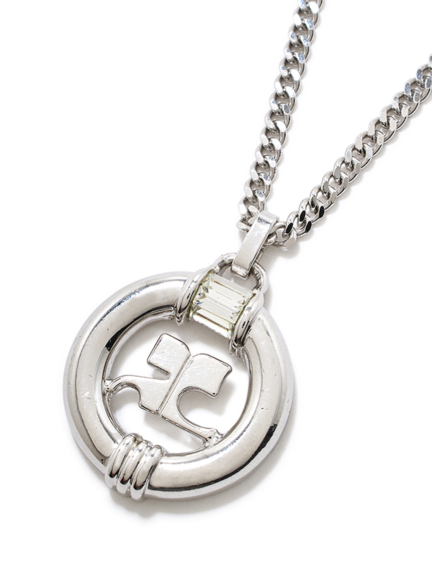Courreges★ロゴ刻印チューブ ネックレス Courreges クレージュ ピンク クリスタル silver刻印 ネックレス