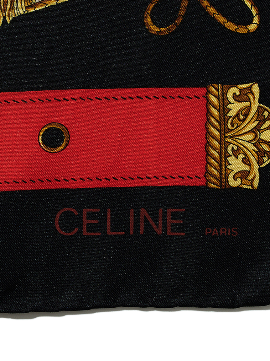 希少！　CÉLINE　シルク　スカーフ　ヴィンテージ　ベルト柄　箱なし　セリーヌ セリーヌ赤馬柄シルクスカーフ