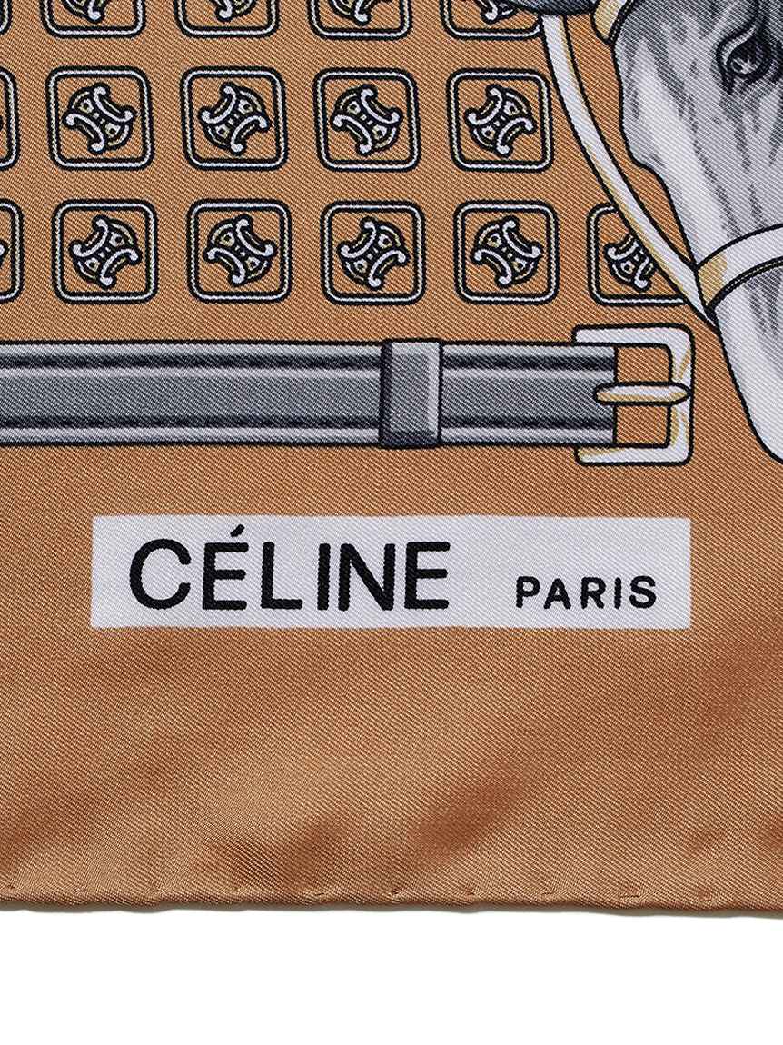 CELINE セリーヌ　シルクスカーフ アイボリー・ブラウン CELINE セリーヌ シルクスカーフ アイボリー・ブラウン