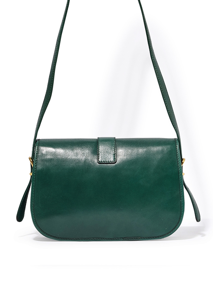 旧ロゴ セリーヌ グリーン リザード フラップ チェーンバッグ CELINE ロゴリングフラップショルダー(ヴィンテージバッグ