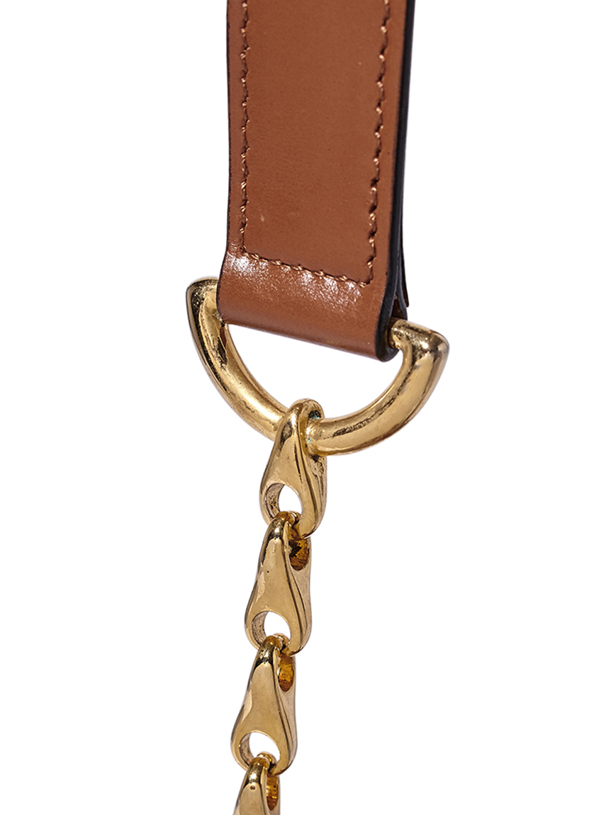 【美品】セリーヌ チェーン付き ベルト 金 焦茶 メンズ レディース イタリア製 CELINE カーフチェーンコンビショルダー(ヴィンテージバッグ