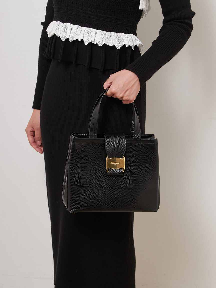 Salvatore Ferragamo ヴァラ型押リザードハンドバッグ