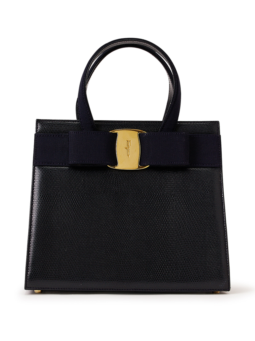 Salvatore Ferragamo ヴァラ型押リザード2wayショルダー(ヴィンテージ 