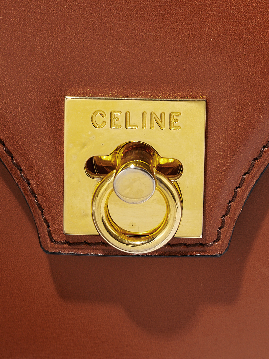 【ヴィンテージ】Rank:S☆CELINE タン ロゴ ショルダーバッグ CELINE セリーヌ ターンロック ロゴ レザー ショルダーバッグ