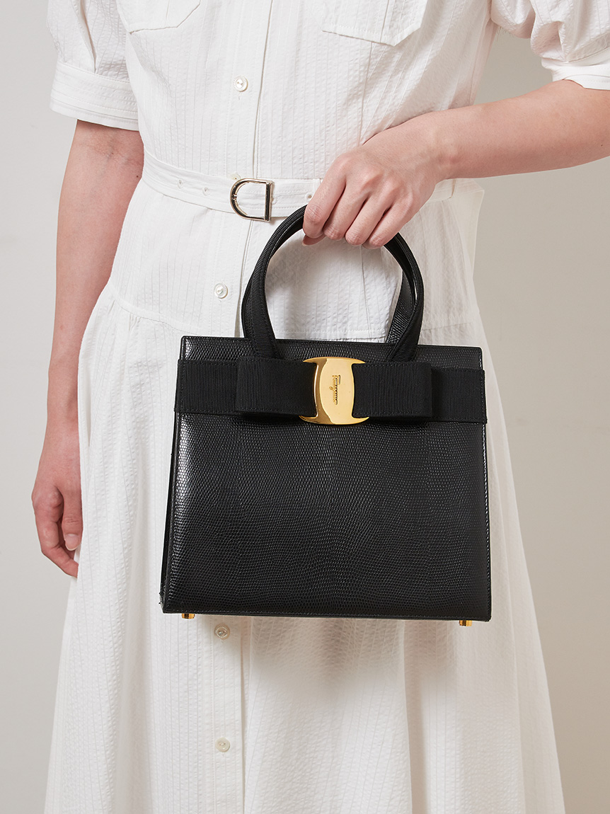 Salvatore Ferragamo ヴァラ型押リザードハンドバッグ(ヴィンテージ