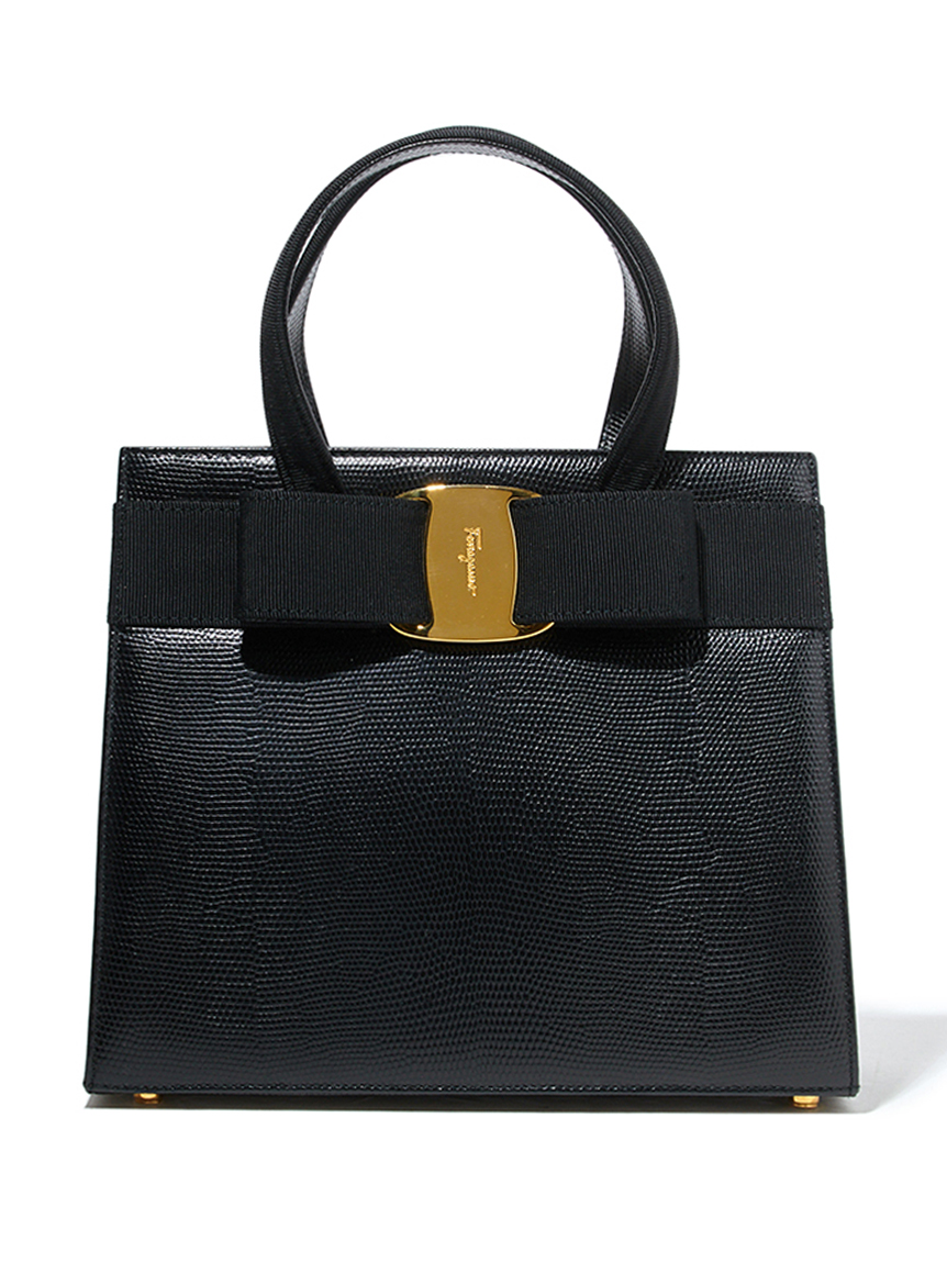 Salvatore Ferragamo ヴァラ型押リザードハンドバッグ(ヴィンテージ