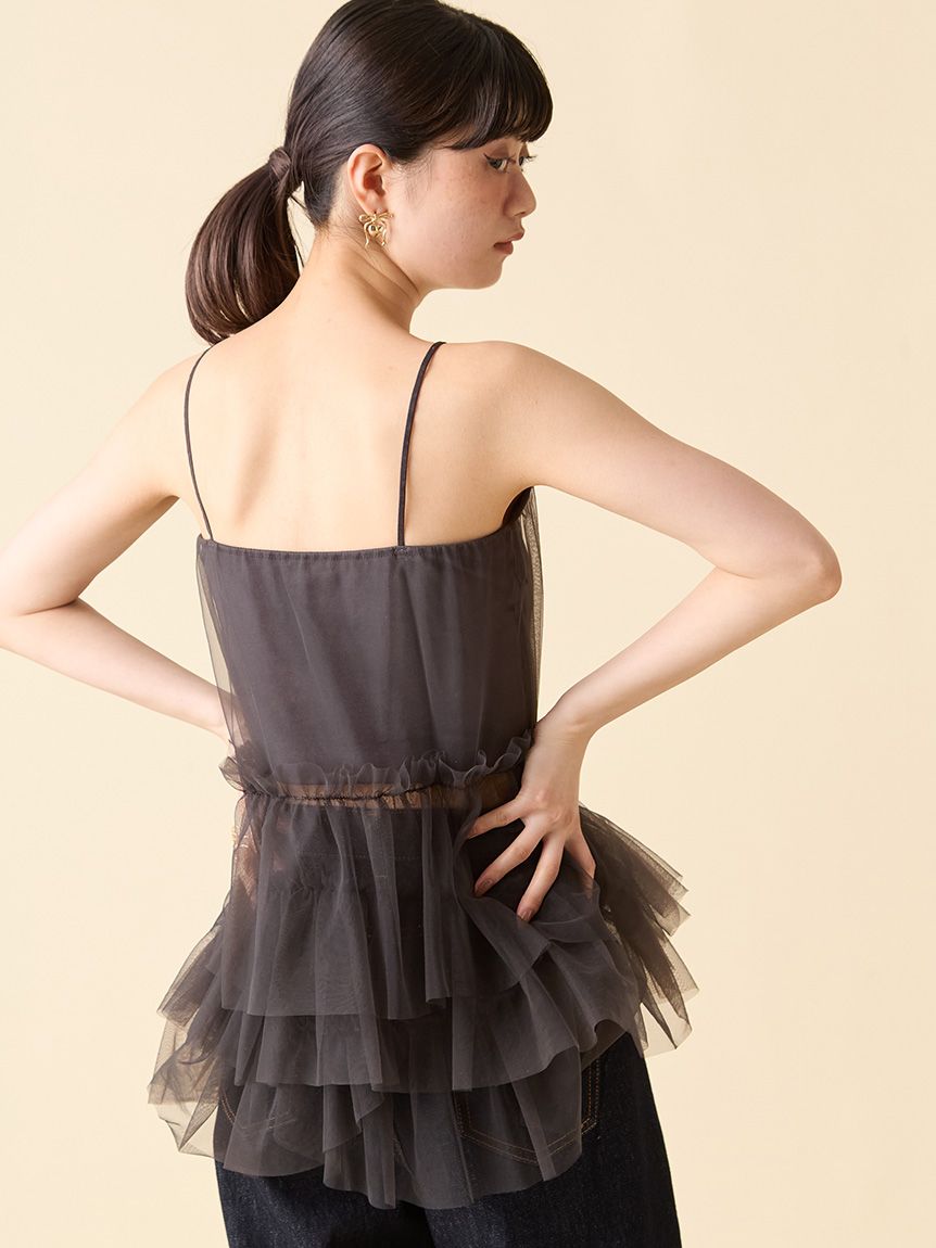 LILY BROWN フリル付きブラックキャミソール LILY BROWN｜レースフリルキャミトップス | Rakuten Fashion