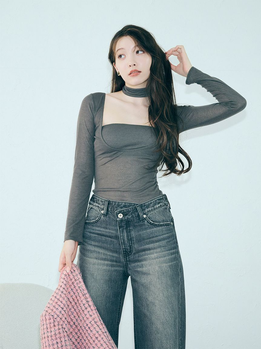 グレー ボディスーツ A95EL LILY BROWN Lingerie】バンドゥ付き2wayボディスーツ(Tシャツ