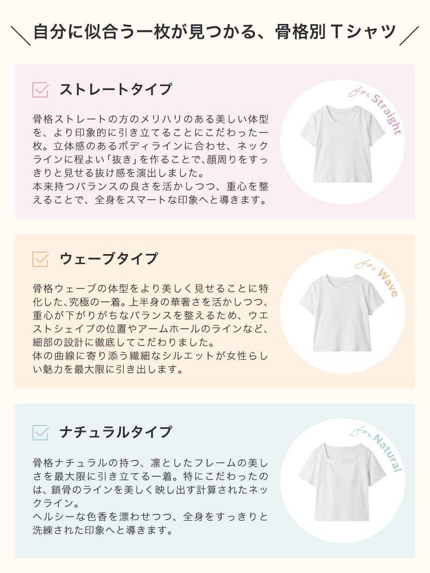 骨格タイプ別カップインTシャツ【ストレート】（接触冷感）(Tシャツ