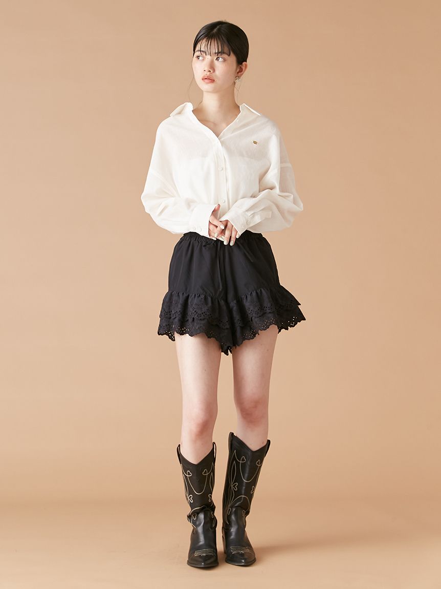 Lily Brown フェザーショートパンツ ベルト付きプリーツスカショーパン(ショートパンツ)｜パンツ