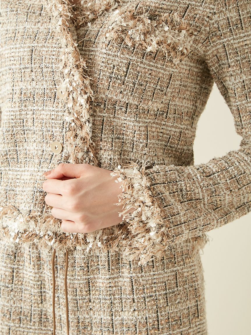 Lily Brown◆23AW/フリンジツイードジャケット/ジャケット/one/ポリエステル/PNK/LWFJ234232 LILY BROWN｜限定カラーカットツイードフリンジジャケット