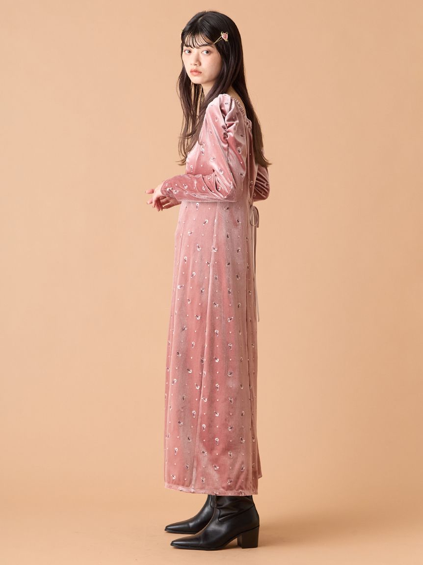 エンブロイダリーベロアワンピース(マキシ・ロングワンピース