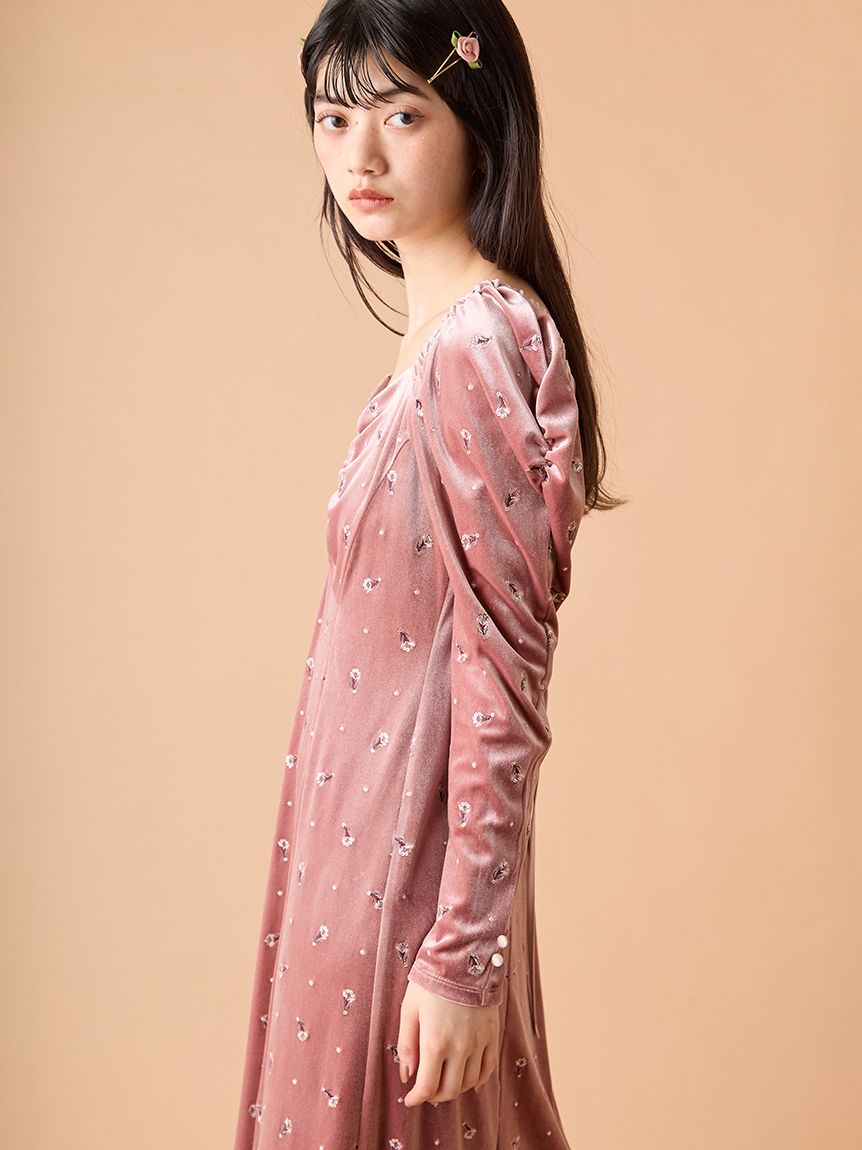 エンブロイダリーベロアワンピース(マキシ・ロングワンピース