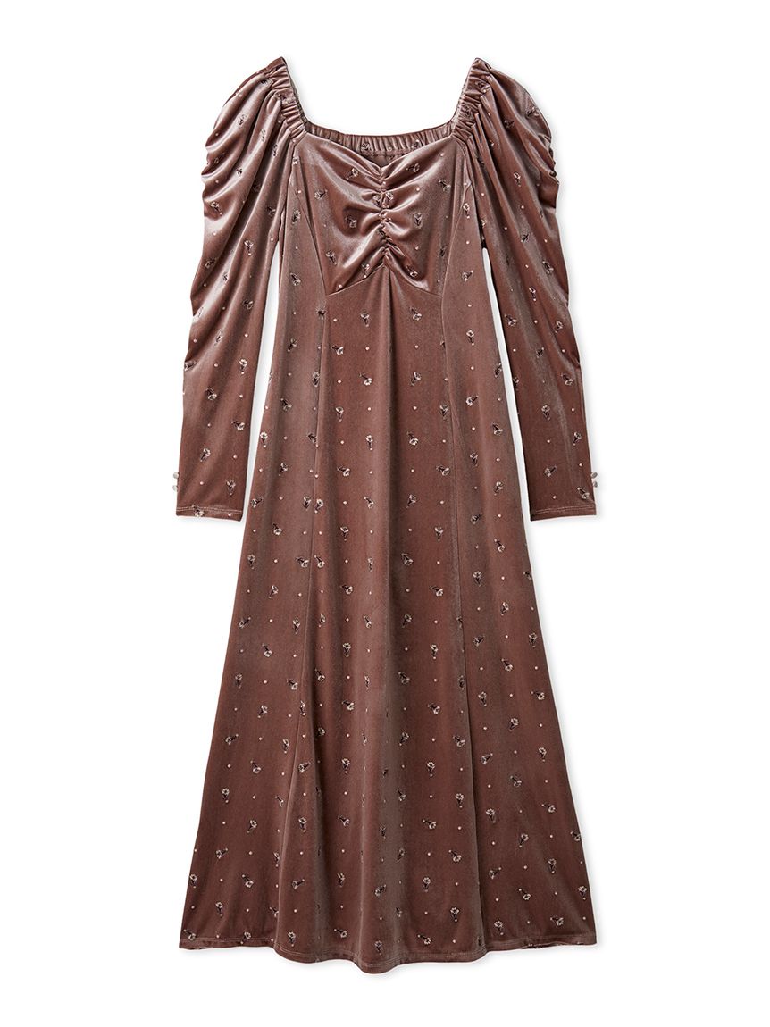 エンブロイダリーベロアワンピース(マキシ・ロングワンピース