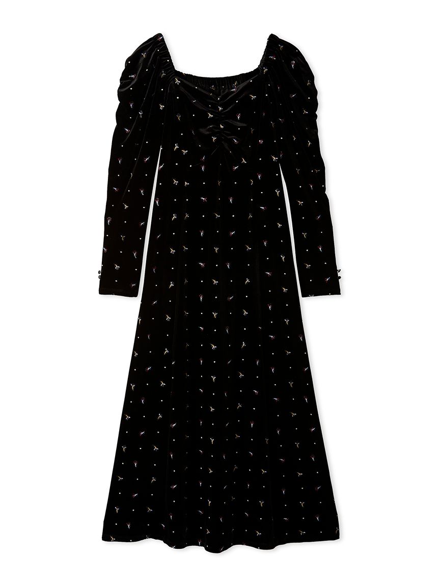 エンブロイダリーベロアワンピース(マキシ・ロングワンピース