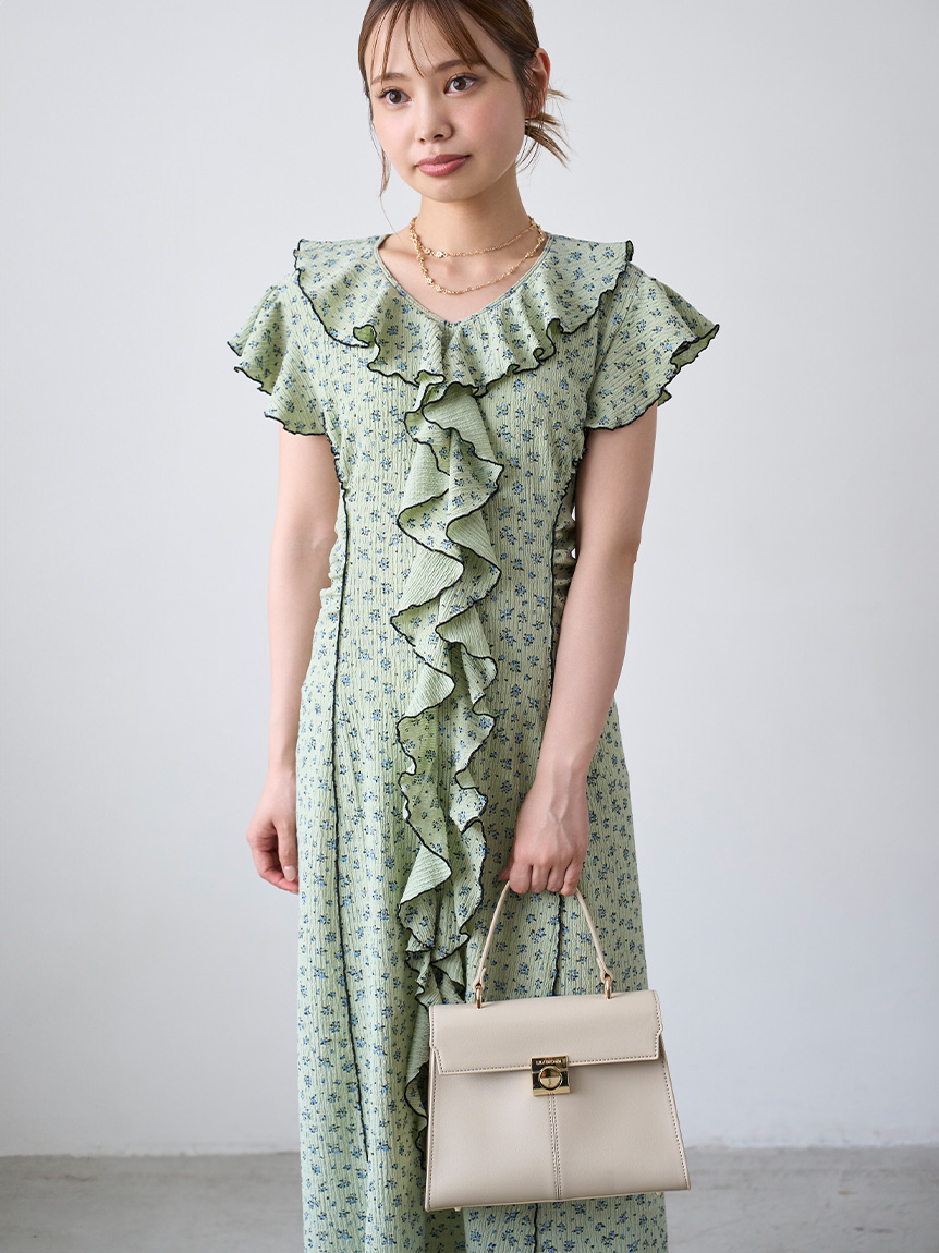 美品❤︎Lily Brown ワイドフリルロンパース カットフリルワンピース(マキシ・ロングワンピース)｜ワンピース