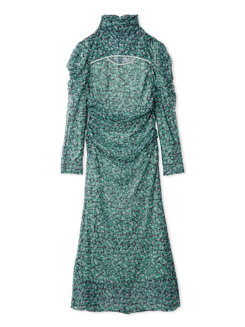 カッティングチュールプリントワンピース(マキシ・ロングワンピース