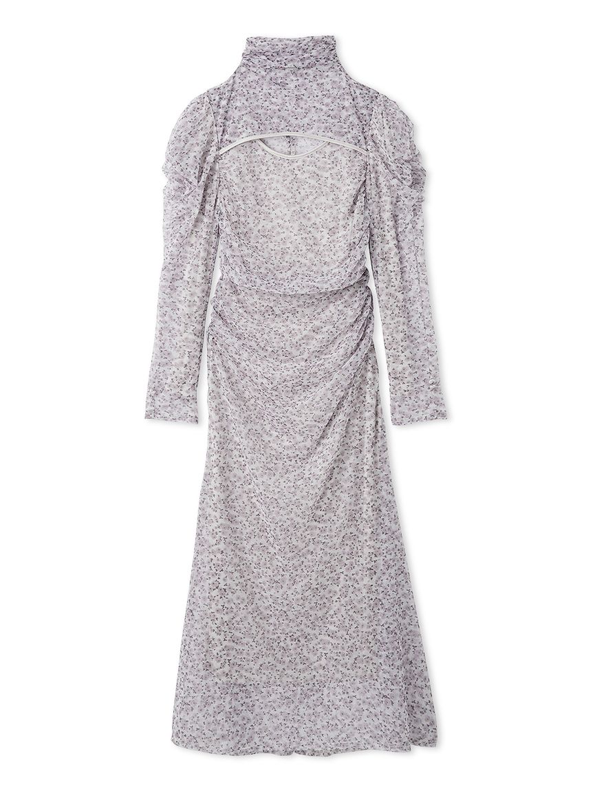 カッティングチュールプリントワンピース(マキシ・ロングワンピース