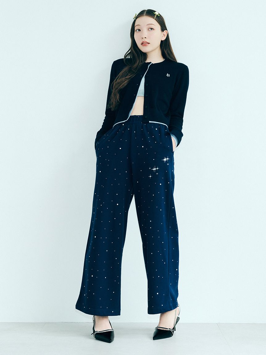 WEB限定00サイズ】ビジューワイドスウェットパンツ(ロングパンツ