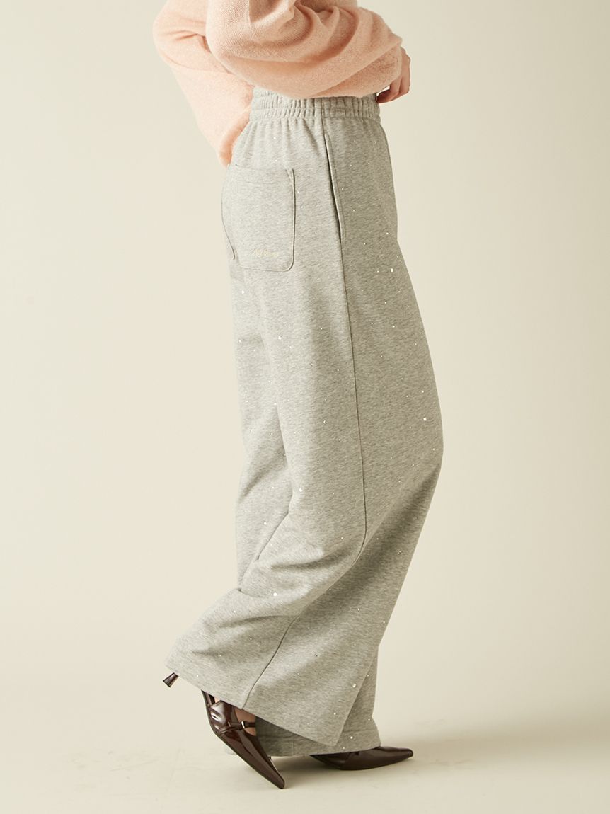 WEB限定00サイズ】ビジューワイドスウェットパンツ(ロングパンツ