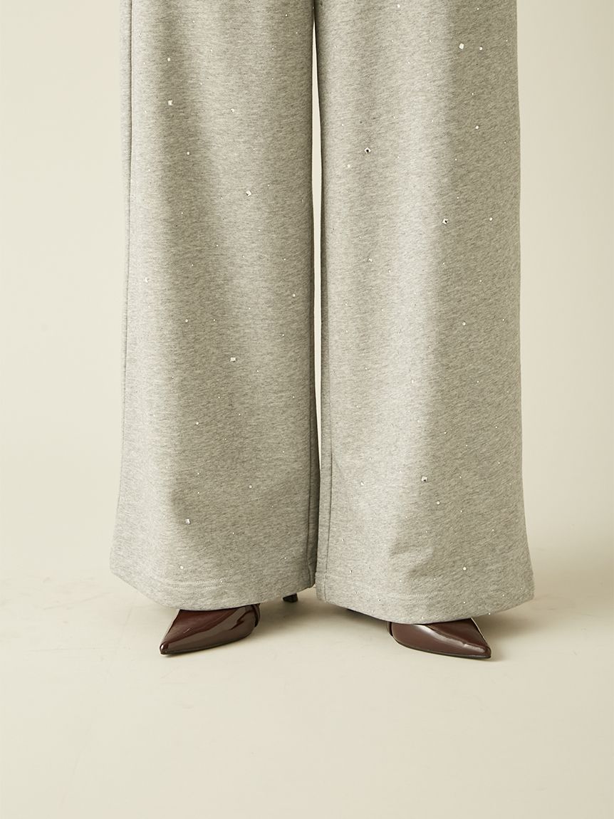 WEB限定00サイズ】ビジューワイドスウェットパンツ(ロングパンツ