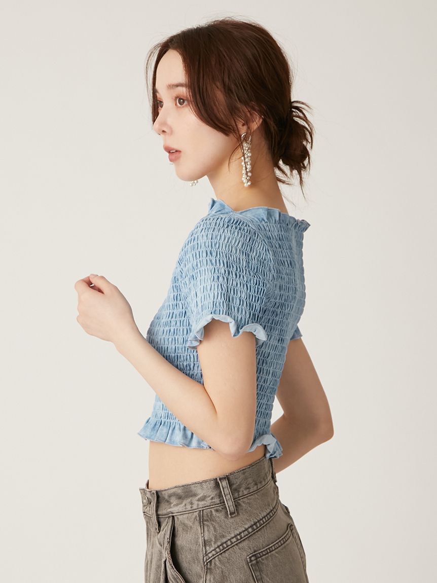 シャーリングリボンクロップドトップス(Tシャツ・カットソー