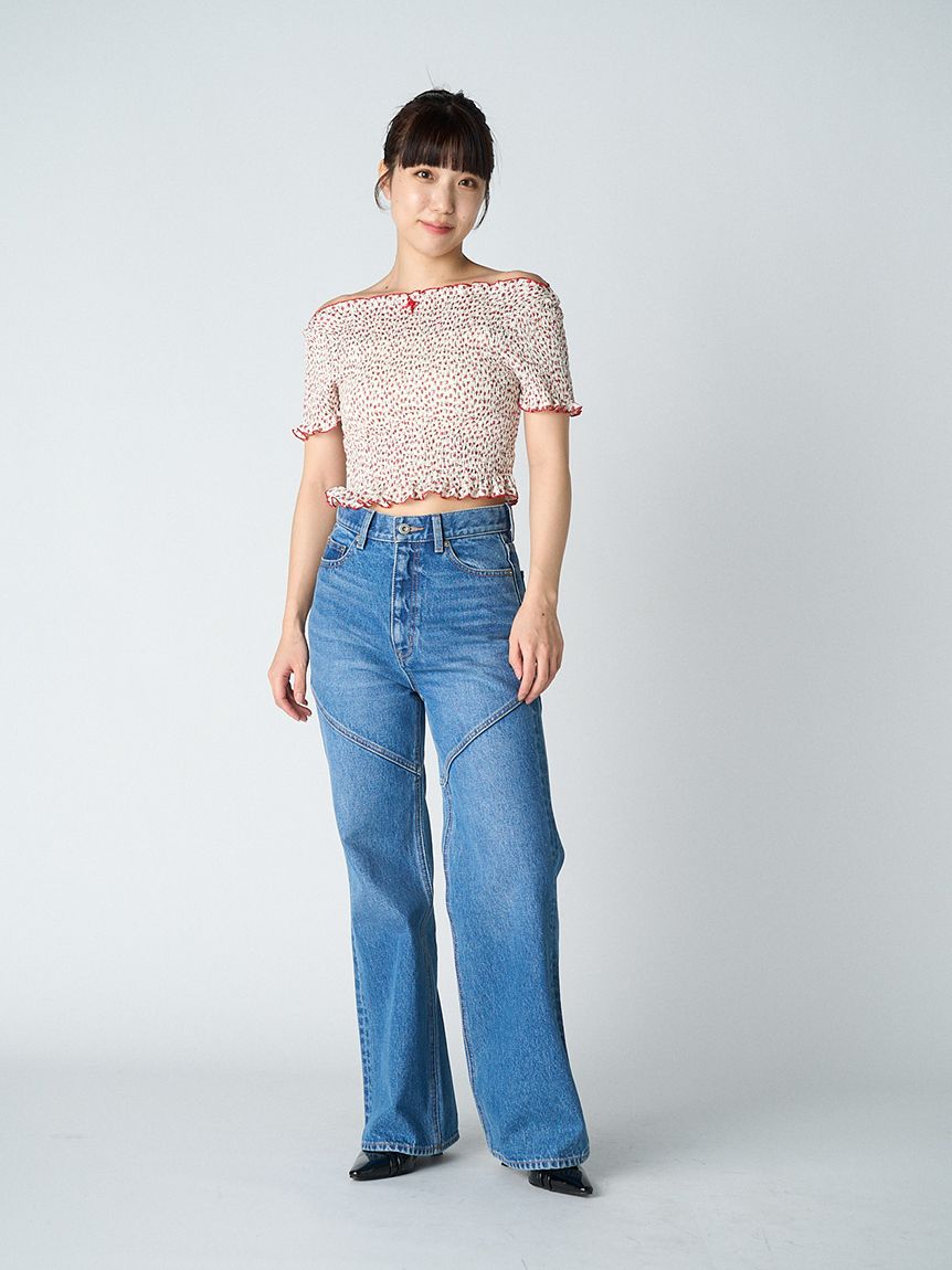 シャーリングリボンクロップドトップス(Tシャツ・カットソー