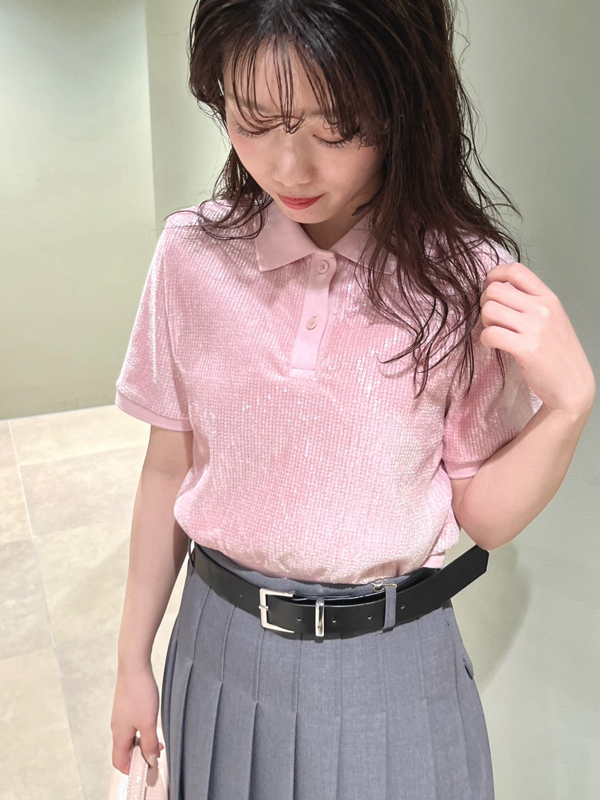 LILLY BROWN CANDY STOCK スパンコールベロアポロシャツ L.B CANDY STOCK]スパンコールベロアポロシャツ(シャツ