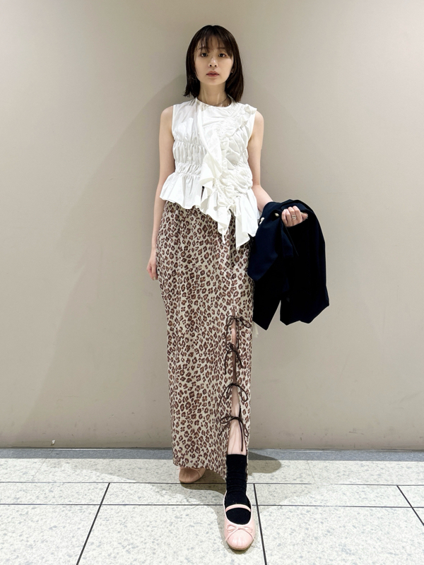 LILY BROWN ベージュ ドット柄 フリル チューブトップ ガーデンプリントチュールトップス（カットソー/Tシャツ）｜LILY
