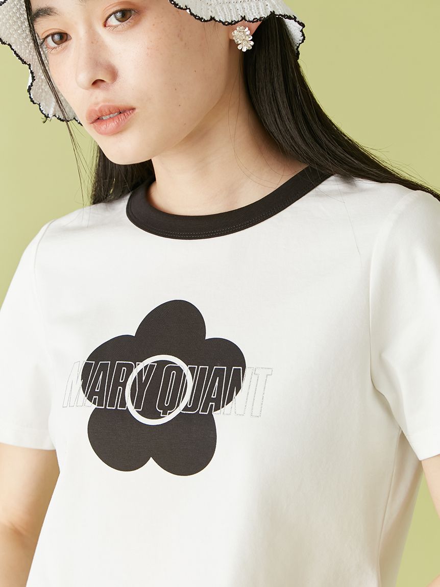 すぐ届く☆MARY QUANT Tシャツ キラキラロゴがポイント◎ マリークワント MARY QUANT ピンクグリッターロゴ Tシャツ