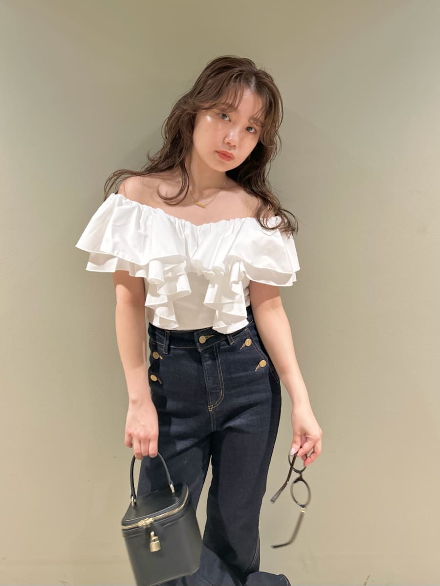 リリーブラウン Lily Brown 25AW デコルテフリルカットトップス カットソー F ブラック ホワイト /DO ■OS レディース LILY BROWN｜デコルテフリルカットトップス | Rakuten Fashion