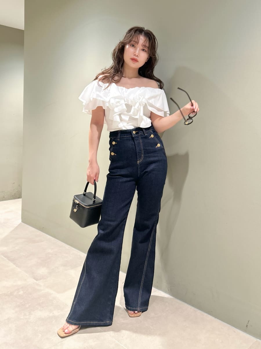 リリーブラウン Lily Brown 25AW デコルテフリルカットトップス カットソー F ブラック ホワイト /DO ■OS レディース リリーブラウン Lily Brown 25AW デコルテフリルカットトップス