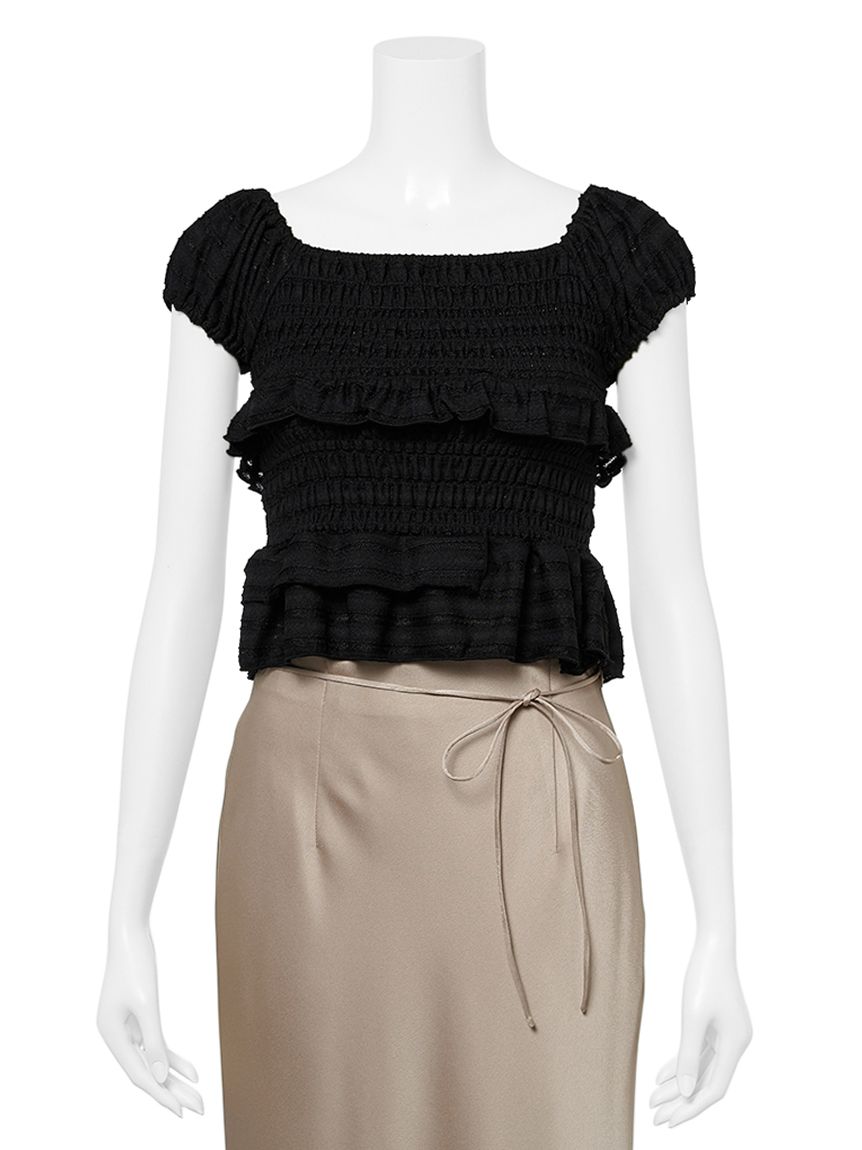 新品未使用【LILY BROWN】ブラック シャーリングトップス　ブラック LILY BROWN Lily Brown シャーリングトップス ブラック -靴