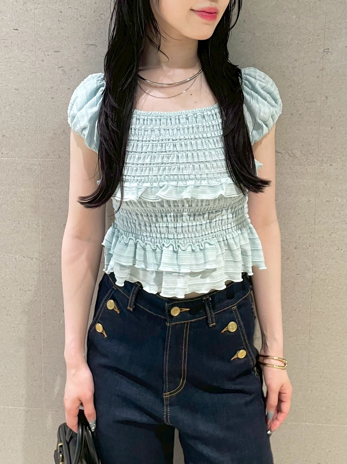 LILYBROWN シャーリングフリルトップス2025SS新作 シャーリングフリルトップス(Tシャツ・カットソー)｜トップス