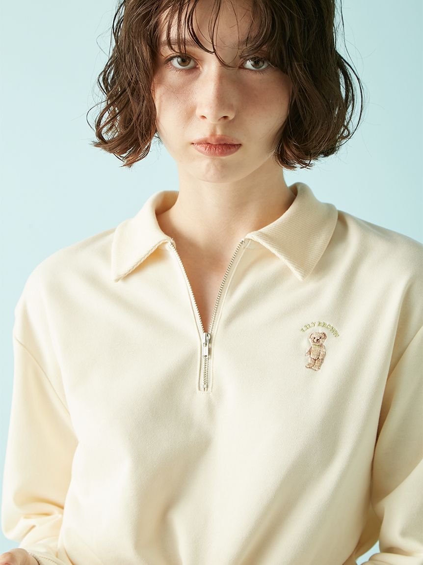 【新品タグ付き】Lilly Brown クロップド丈スウェットパーカー WEB限定カラー】Lily Bearハーフジップクロップドスウェット