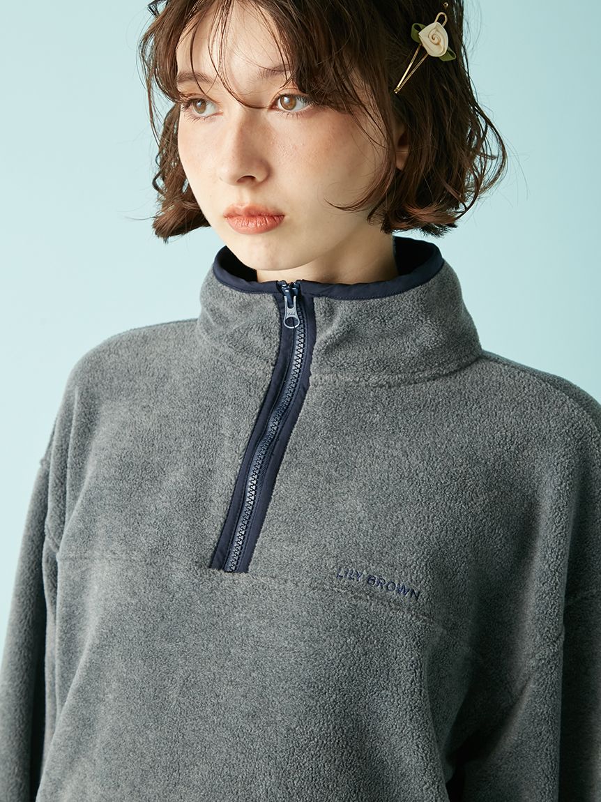 ハーフジップロゴ刺繍フリーストップス(Tシャツ・カットソー