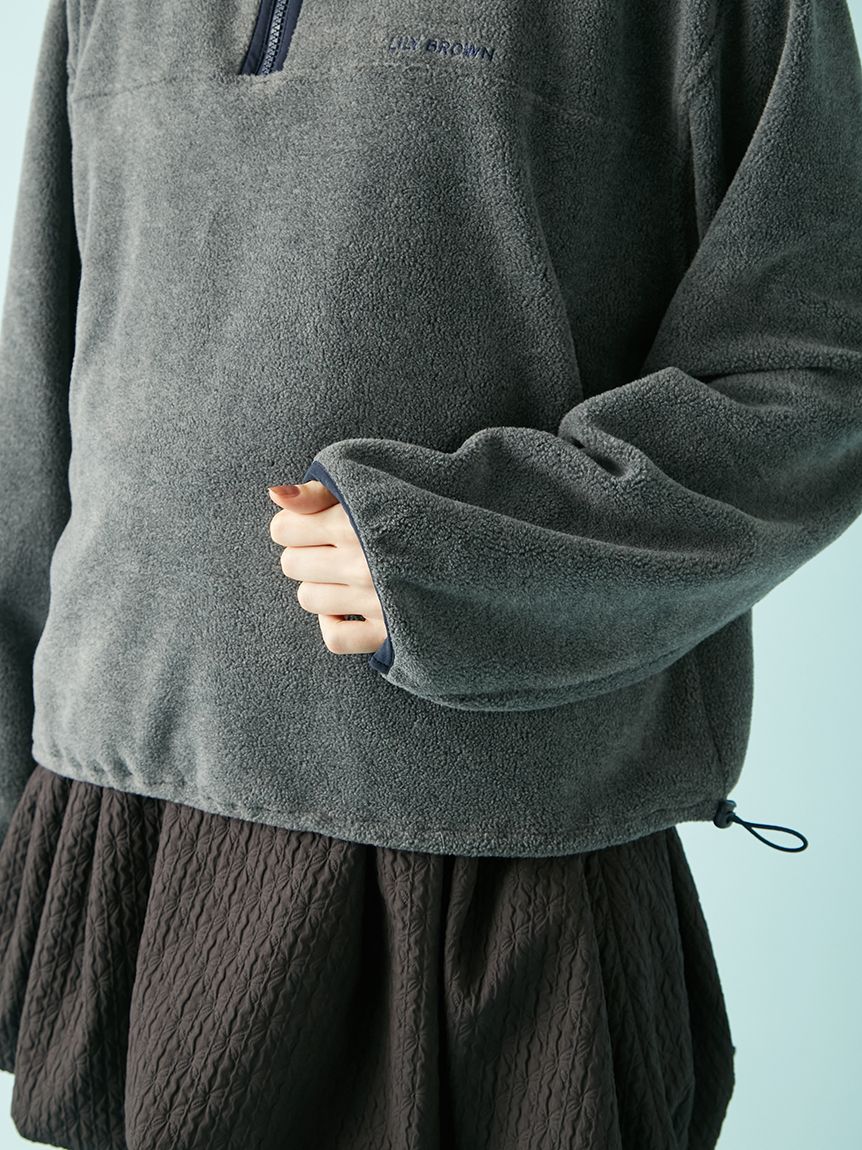 ハーフジップロゴ刺繍フリーストップス(Tシャツ・カットソー