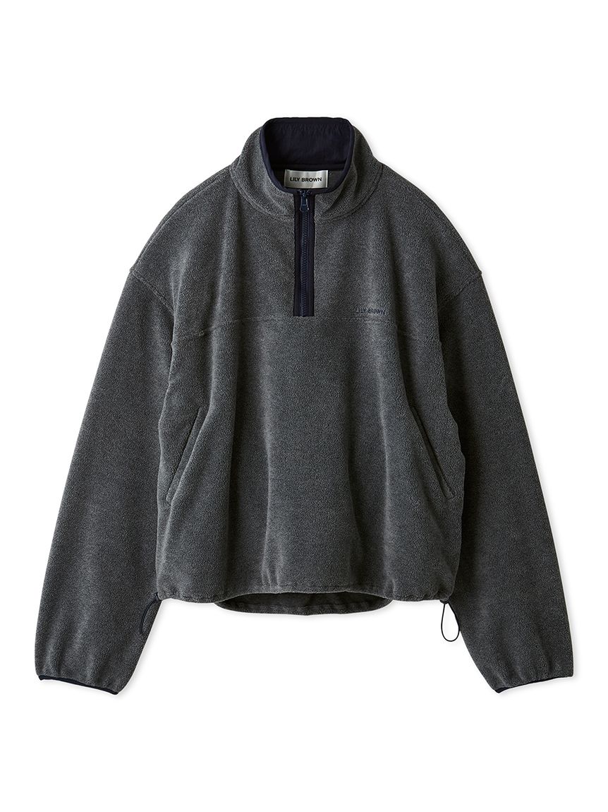 ハーフジップロゴ刺繍フリーストップス(Tシャツ・カットソー