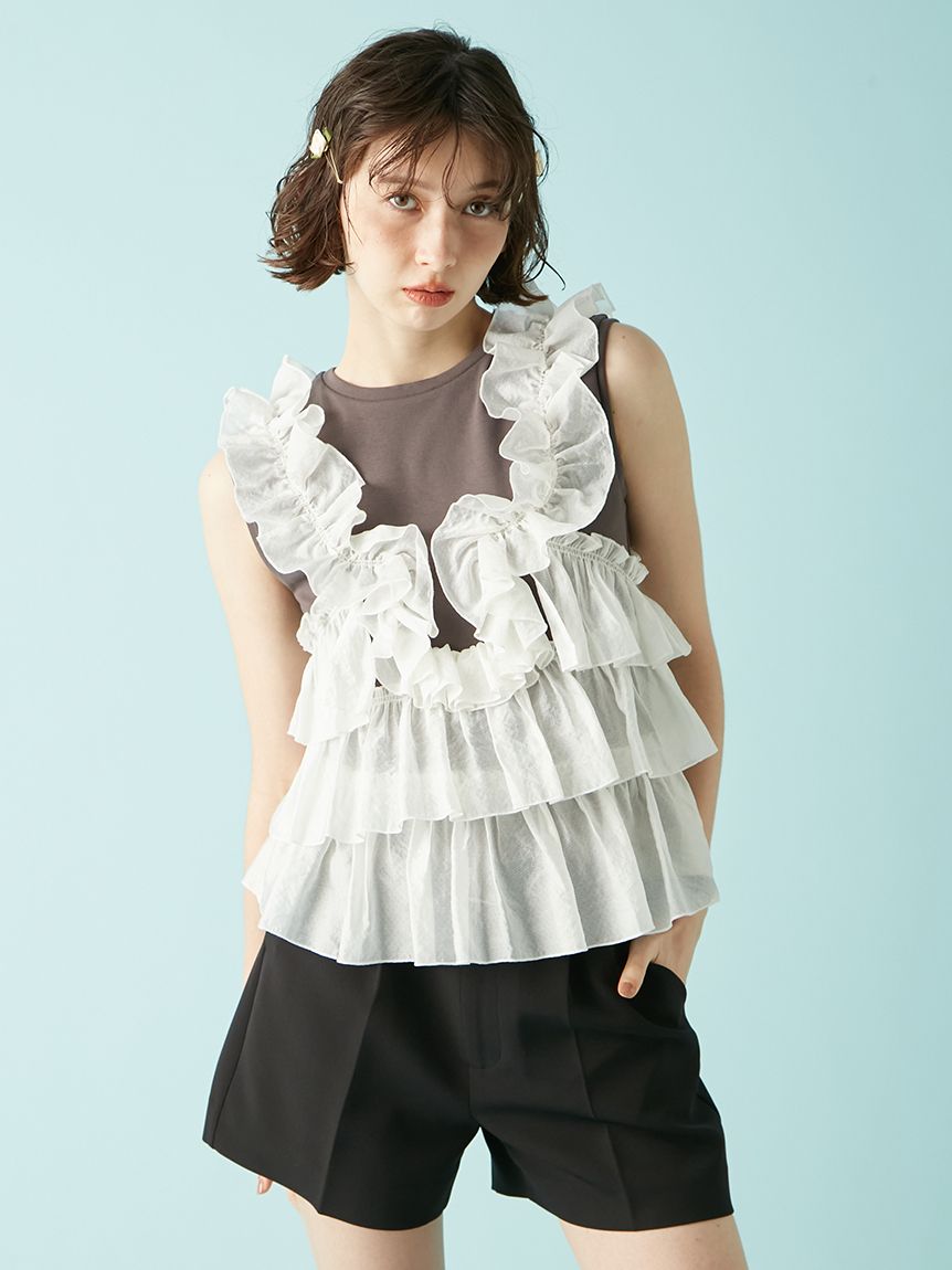 フリルキャミドッキングニット OPAQUE.CLIP｜フリルドッキングニット【洗濯機洗い可